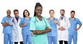 Laughing afro american female nurse with doctor and medical team Royalty Free Stock Photo