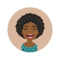 Laughing Afro American woman avatar. African girl laugh emoticon. Cute black skin cheerful lol facial expression.