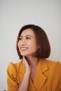 Laughing of asian beautiful positive thinking women with short hair on white background Royalty Free Stock Photo