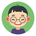 Laughing asian kid avatar. Round child portrait