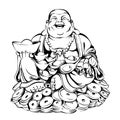 laughing asian monk statue line sketch