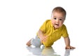 Laughing baby boy crawling over white Royalty Free Stock Photo