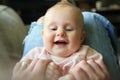 Laughing Baby Girl Holding Fathers Hands Royalty Free Stock Photo