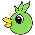 Laughing bird head emoticon with cute face, doodle icon image