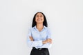 Laughing black businesswoman with crossed arms posing on white background Royalty Free Stock Photo