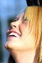 Laughing Blond Looking Up Royalty Free Stock Photo