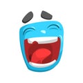 Laughing Blue Emoji Cartoon Square Funny Emotional Face Vector Colorful Isolated Sticker Royalty Free Stock Photo