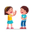 Laughing boy and girl kids showing tongues joking