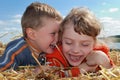 Laughing Boy and girl outdoors Royalty Free Stock Photo