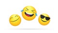 Laughing bright emoticon vector concept illustration of smiling emoji icon for chat, messengers and networks