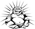 Laughing Bulldog Buddha Sitting Black and White