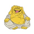 Laughing Bulldog Buddha Sitting Cartoon