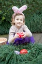 Laughing child at Easter egg hunt