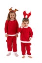 Laughing children in reindeer hair band