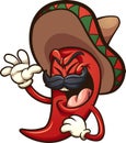 Laughing Mexican red chili pepper with sombrero