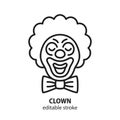 Laughing clown in a wig line icon. Simbol for circus, birthday, event agency, party. Editable stroke