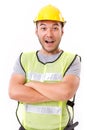 Laughing, confident, strong construction worker