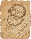 Laughing Democritus line art portrait, vector