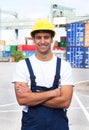 Laughing docker on a seaport Royalty Free Stock Photo