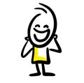 Laughing doodle stickman with hands up. Vector art.