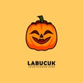 laughing expression spooky orange pumpkin ghost icon logo