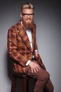 Laughing fashion man with long beard Royalty Free Stock Photo