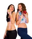 Laughing Fit Women Eating Healthy Food