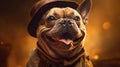 Laughing French Bulldog on Gold Background