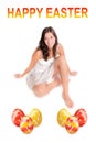 Laughing girl with colorful easter eggs Royalty Free Stock Photo