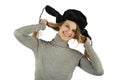 Laughing Girl in earflapped hat