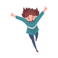 Laughing Girl Running with Arms Outstretched, Happy Positive Teenage Girl Character Vector Illustration