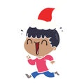 laughing hand drawn flat color illustration of a man wearing santa hat