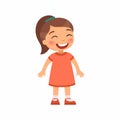 Laughing little girl flat vector illustration. Cheerful child with a smile on face standing alone cartoon character