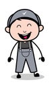 Laughing Loudly - Retro Repairman Cartoon Worker Vector Illustration