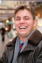 Laughing man in leather jacket Royalty Free Stock Photo