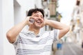 Laughing middle aged man talking on smart phone Royalty Free Stock Photo