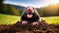 Laughing Mole Emerging from a Molehill Whimsical and Playful Creature Amidst Earthy Textures in a Serene Setting, Evoking a Royalty Free Stock Photo