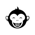 Laughing Monkey Head Cartoon Icon Monochrome. Cheerful Character Vector