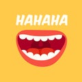 Laughing mouth. April Fools Day. Loud laugh and LOL vector yellow background Royalty Free Stock Photo