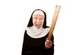 Laughing nun brandishing a ruler Royalty Free Stock Photo