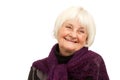 Laughing older woman on white background