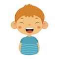 Laughing Out Loud Cute Small Boy With Big Ears In Blue T-shirt, Emoji Portrait Of A Male Child With Emotional Facial