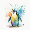 Laughing penguin. Style of a messy children book image generative AI