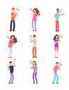 Laughing people. Adults and teenagers in hysterical loud laughter. Cartoon vector isolated characters