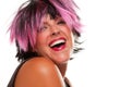 Laughing Pink And Black Haired Girl Portrait Royalty Free Stock Photo