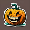 Laughing pumpkin sticker, Halloween image on a dark isolated background