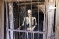 Laughing skeleton trapped inside a closed mine shaft
