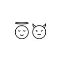 laughing, smiling angel, demon line icon on white background