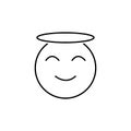 laughing, smiling angel line icon on white background