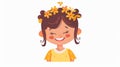 Laughing, smiling girl kid. Excited cheerful kid with flower in hair. Happy positive sweet character, preschooler